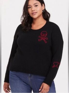 Torrid Skull pullover sweater, cotton blend, black and red size 1